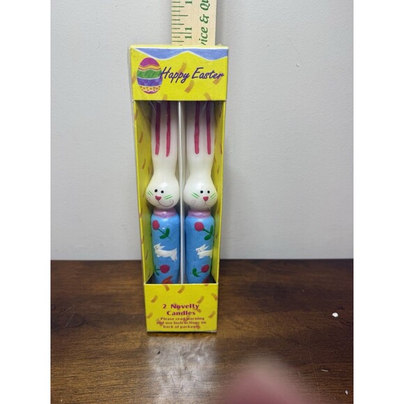 NIB Happy Easter Bunny 3D Etched Taper Candles 10" Set Of 2 Collectible Decor - Picture 6 of 6